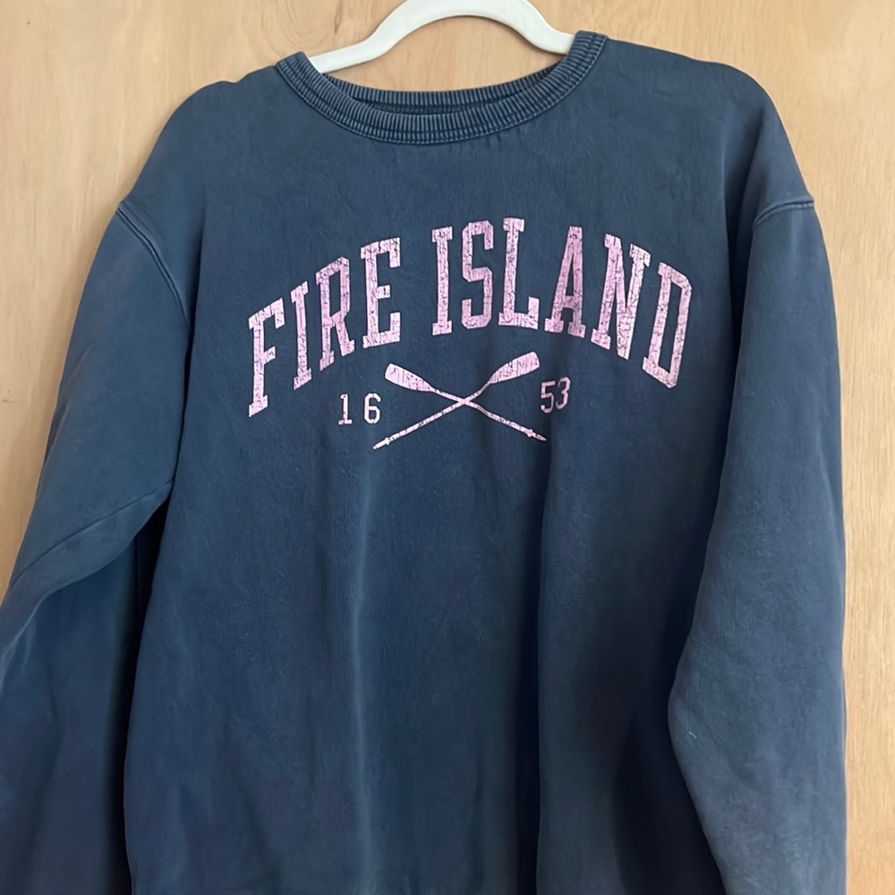 Fire island navy blue sweatshirt with light pink writing